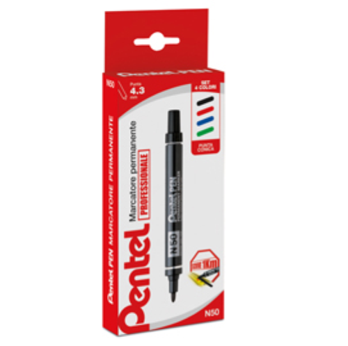 PENTEL N50 MARCATORE PERMANENTE PUNTA CONICA 4.30 mm COL. ASSORTITI CONF 4 Pz.